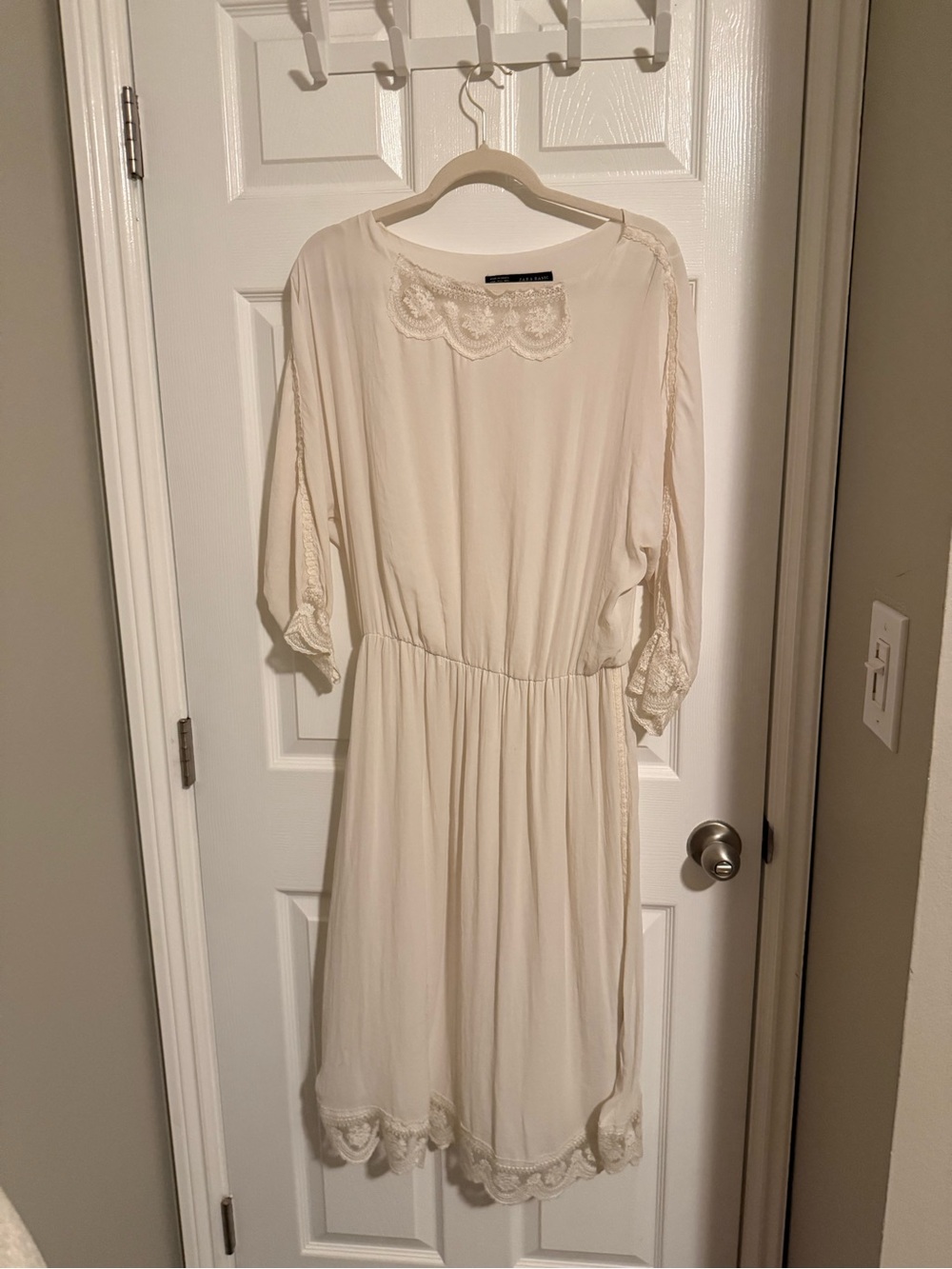 Zara Cream Lace-Detail Midi Dress